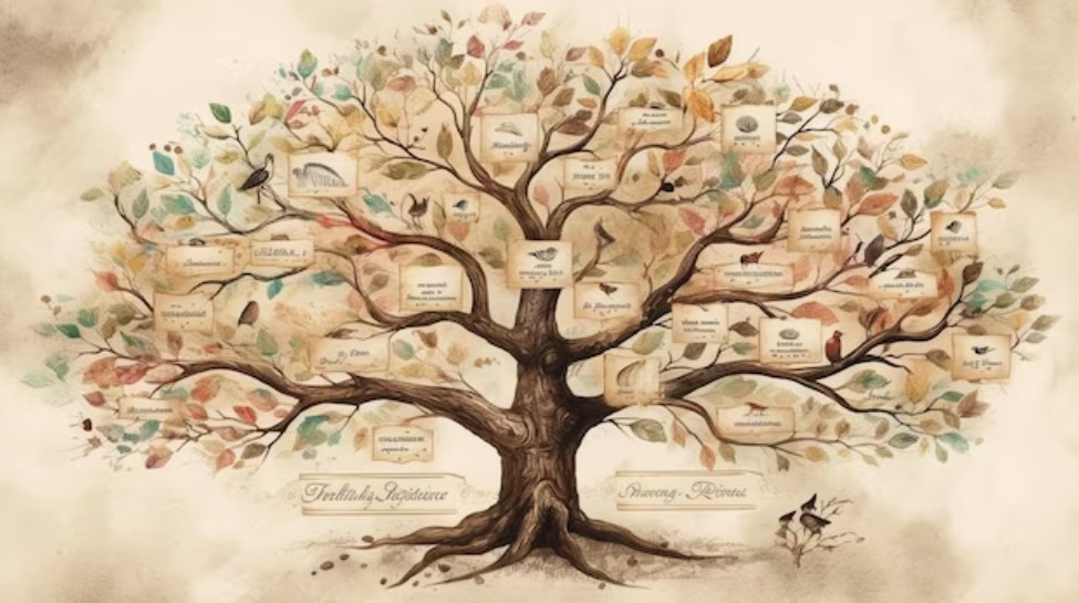 a hand-drawn family tree with names on it