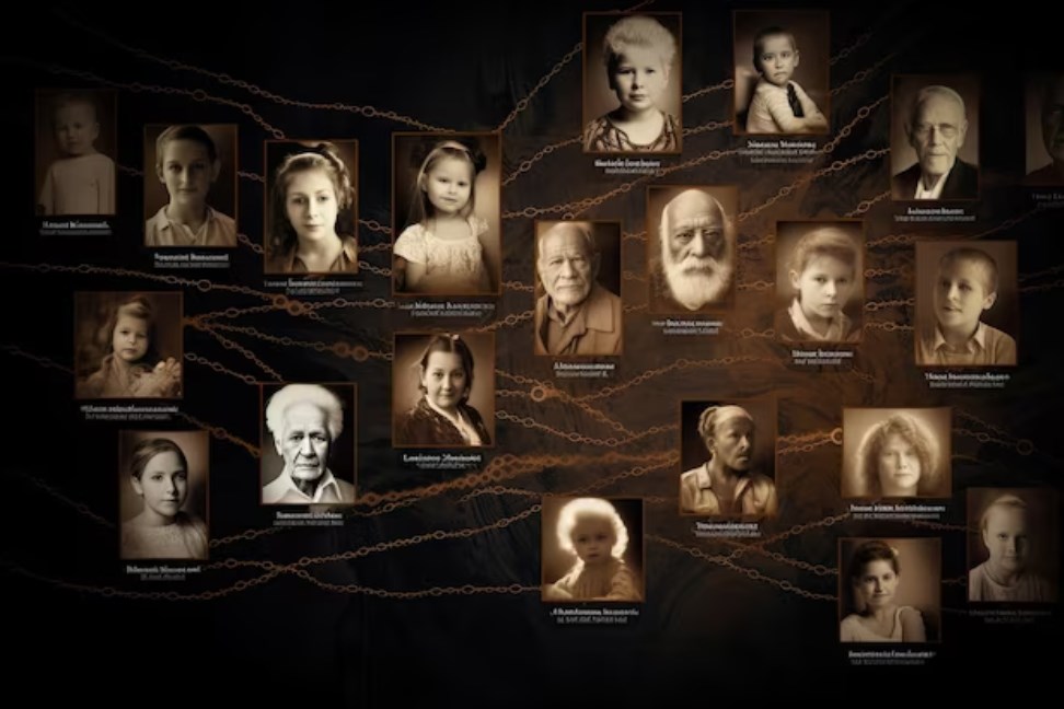 a family tree with portraits of relatives