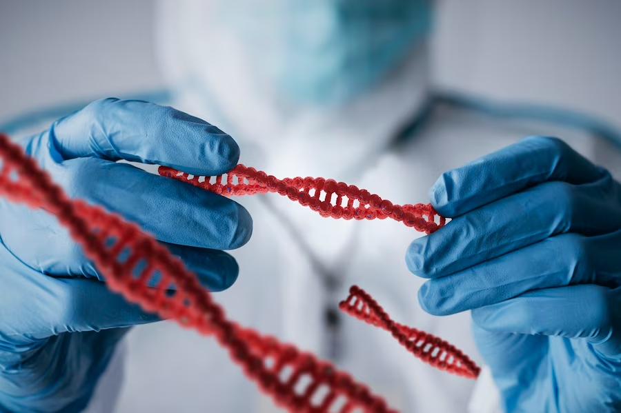 Person with medical gloves holding DNA samples