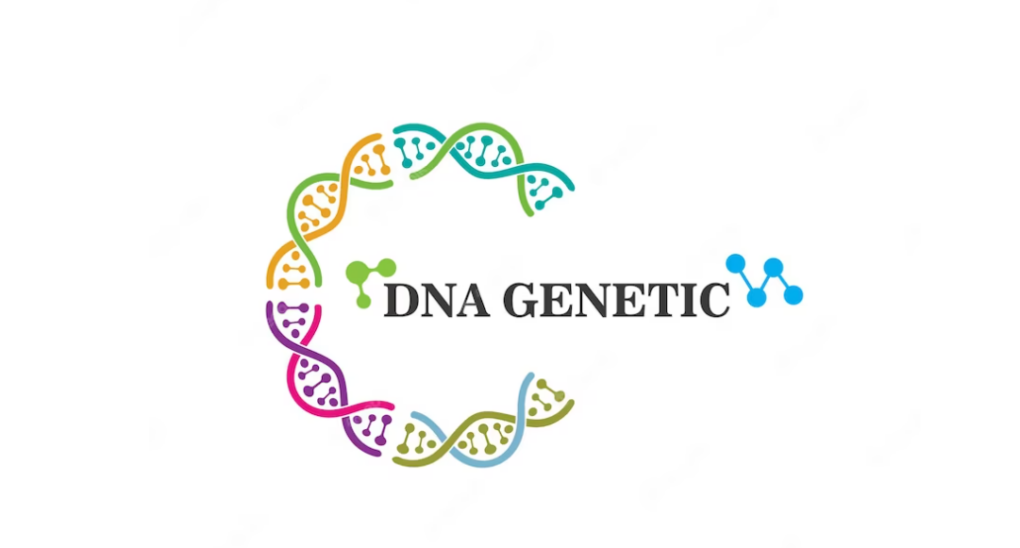 dna genetic words and dna molecule on white background